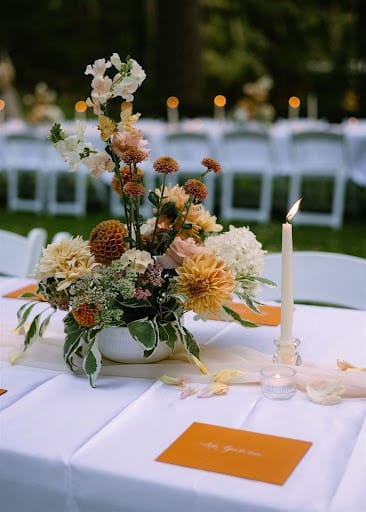 Flower arrangement on wedding table